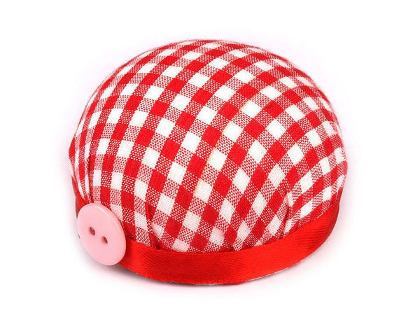 Classic Wrist Pincushion with Checkerboard Pattern and Button Detail - Essential Tailoring & Sewing Accessory