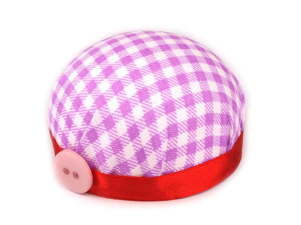 Classic Wrist Pincushion with Checkerboard Pattern and Button Detail - Essential Tailoring & Sewing Accessory