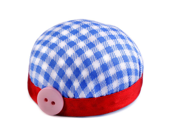Classic Wrist Pincushion with Checkerboard Pattern and Button Detail - Essential Tailoring & Sewing Accessory