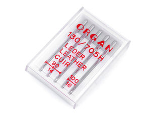 Organ Premium Leather Sewing Machine Needles - Sizes 90/14 & 100/16 (Flat Shank, Made in Japan)