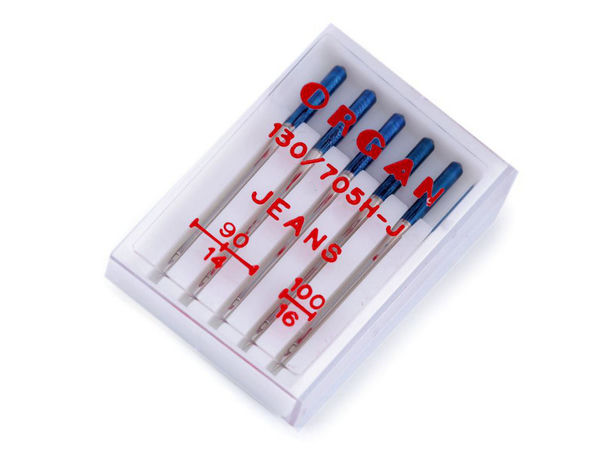 Organ Premium Jeans & Denim Sewing Machine Needles | Assorted Sizes 90/14, 100/16, 110/18 | Made in Japan