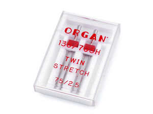 Organ Twin Stretch Sewing Machine Needle - Size 75/2.5, Flat Shank, Double Needle for Elastic and Lycra Fabrics (Made in Japan)