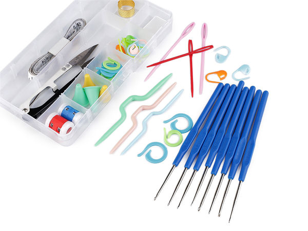 Premium Crochet Hook and Accessories Set with Adjustable Organizer Box - 8 Fine Metal Hooks (0.6mm - 1.75mm) and Essential Knitting Tools