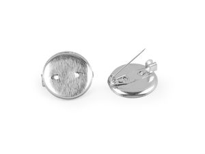 Platinum Metal Pin Backs with 16mm Round Bezel Bed (19mm) - DIY Brooch Base & Jewelry Findings