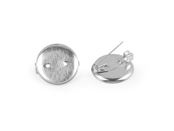 Platinum Metal Pin Backs with 16mm Round Bezel Bed (19mm) - DIY Brooch Base & Jewelry Findings