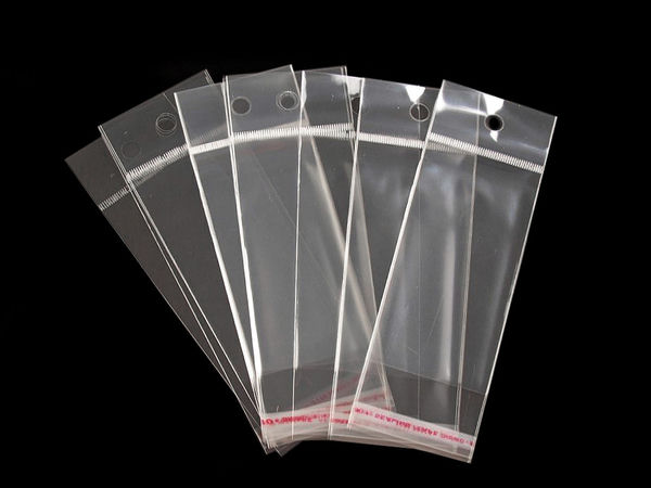 Clear Self-Adhesive Retail Display Bags with Hang Hole, 5x9 cm