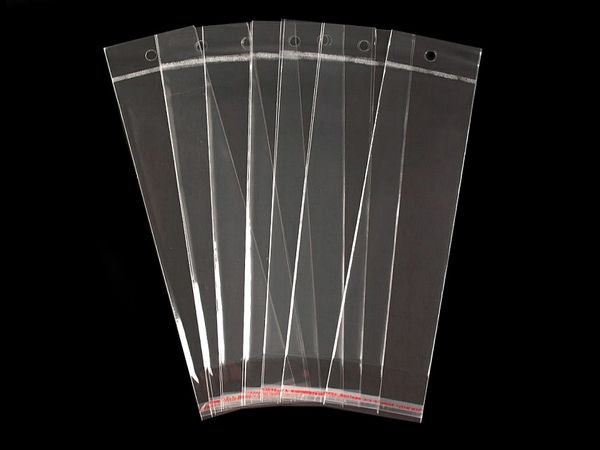 Clear Self-Adhesive Retail Display Bags with Hang Hole, 7x22 cm