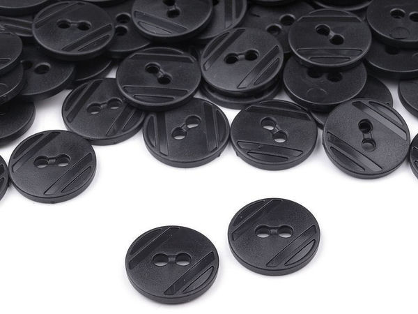 Classic Black Plastic 2-Hole Buttons - Size 24 (15mm) for Sweaters, Jackets, and Dresses