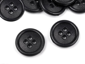 Premium Black Plastic 4-Hole Buttons - Size 24 (15mm) for Shirts and Garments