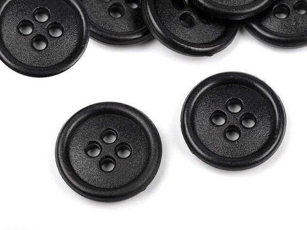 Premium Black Plastic 4-Hole Buttons - Size 24 (15mm) for Shirts and Garments