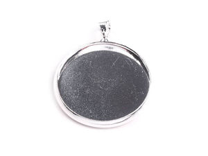 Premium 25mm Round Pendant Bezel Trays - Smooth Metal Cabochon Base for DIY Jewelry Making & Haberdashery Crafting, Platinum Finish