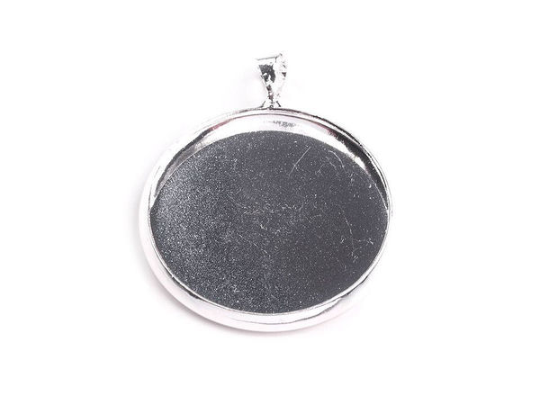 Premium 25mm Round Pendant Bezel Trays - Smooth Metal Cabochon Base for DIY Jewelry Making & Haberdashery Crafting, Platinum Finish