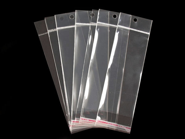 Premium Clear Self-Adhesive Display Bags with Hang Hole (6x15 cm) | Professional Retail & Jewelry Packaging