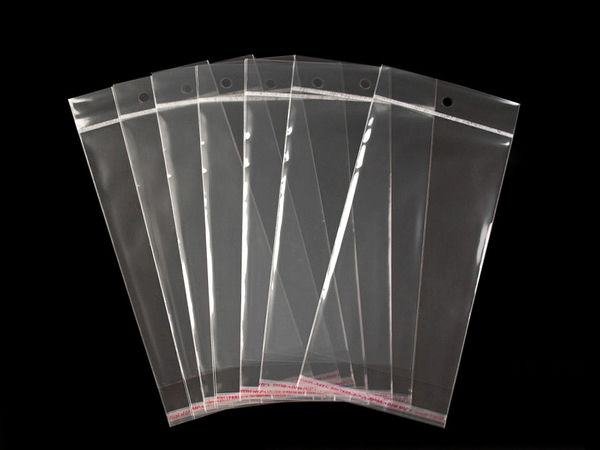Clear Self-Adhesive Cellophane Display Bags with Hang Hole (11x20 cm) - Premium Resealable Packaging for Jewelry & Crafts