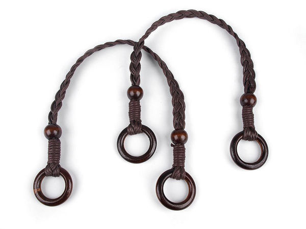 Premium Braided Waxed Cord Handbag Handle with Wooden Rings - 45-48 cm (Dark Brown)