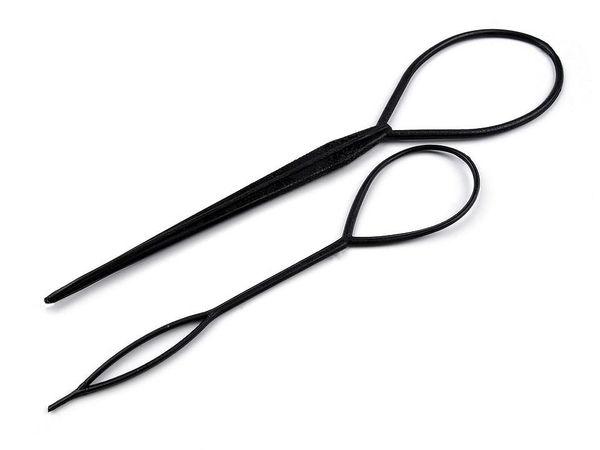 Professional Topsy Tail Hair Styling Loop Set - 2-Piece Ponytail Maker and Braid Tool, Black