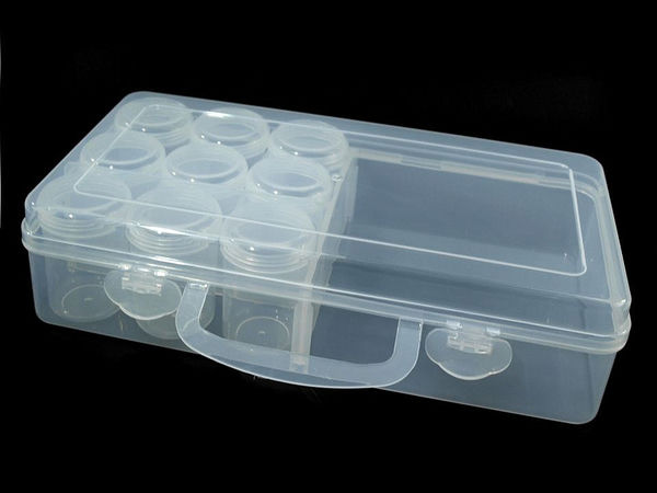 Clear Plastic Craft Storage Box with 9 Screw-Top Jars (13x26x6 cm) – Versatile Bead and Jewelry Organizer Case