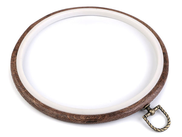 Premium Flexi Embroidery Hoop and Frame (Ø 20 cm) - Wood-Grain Brown Display Ring for Cross Stitch and Needlepoint
