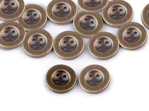 Vintage Brass Metal-Imitation Round 4-Hole Buttons - Size 24 (15mm) Premium Plastic Fasteners for Shirts, Jackets, and Sweaters