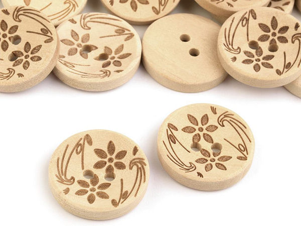Laser-Cut Floral Convex Wooden Buttons - Size 32 - Ivory