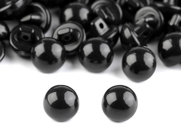 Premium Black Dome Button Eyes (Size 15') - Semicircular Plastic Toy Eyes with Sew-on Back Loop for Dolls, Puppets, and Apparel Sewing