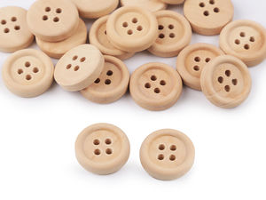 Premium Four-Hole Wooden Buttons - Size 24 (15mm), Ivory Natural Wood Craft Fasteners