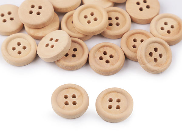 Premium Four-Hole Wooden Buttons - Size 24 (15mm), Ivory Natural Wood Craft Fasteners