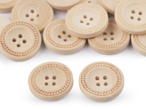 Premium 4-Hole Wooden Decorative Buttons with Laser-Cut Edge - Ivory