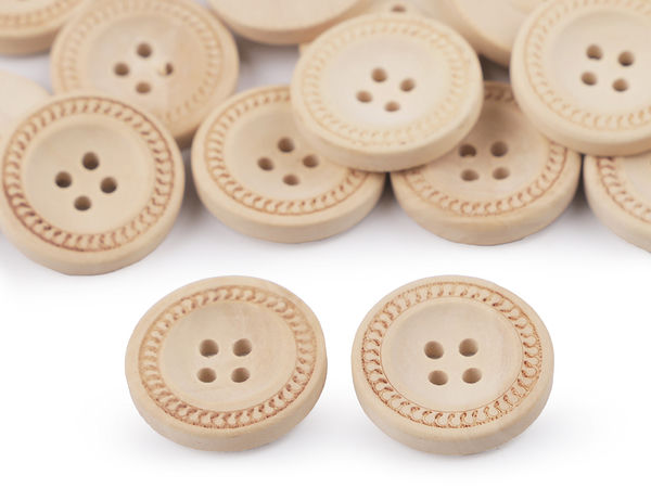 Premium 4-Hole Wooden Decorative Buttons with Laser-Cut Edge - Ivory