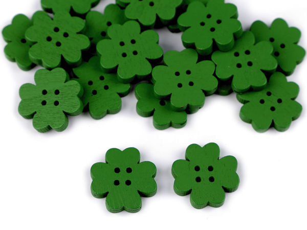Green Wooden Four-Leaf Clover Decorative Buttons for Crafting and Haberdashery