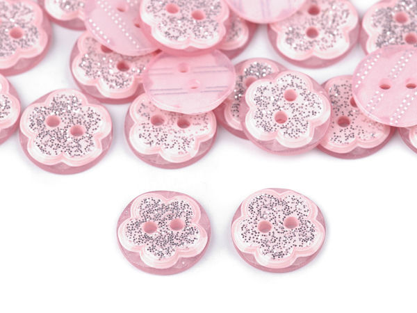 Premium Flower Glitter 2-Hole Buttons (Size 20) - Elegant Floral Decorative Fasteners for Sewing, Crafts, and Accessories