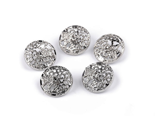 Premium Metal Shank Buttons with Rhinestone Bow Tie and Floral Accents