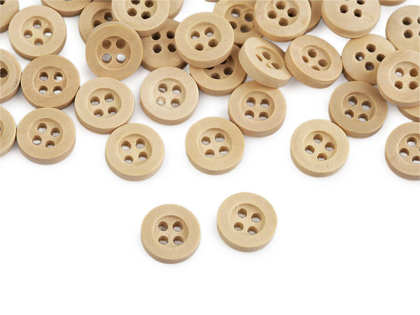 Premium Natural Light Wooden Buttons - Classic 4-Hole Craft & Sewing Buttons, Size 18 (11.5mm)