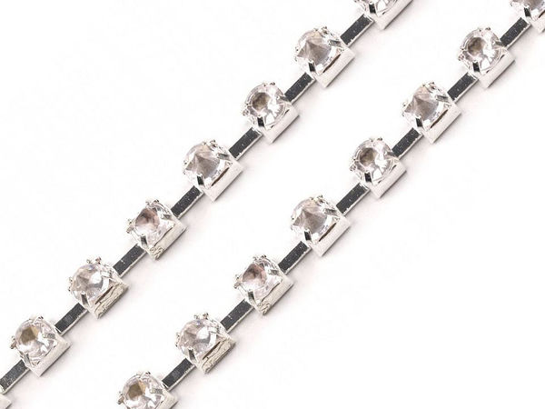 Premium Rhinestone Chain Trim 2.9mm (SS12) - Sparkling Cup Chain Braid for Gowns, Apparel, and DIY Craft Trimmings
