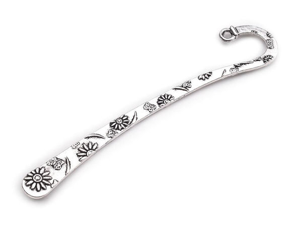 Floral & Butterfly Metal Hook Bookmark Blank with Hanging Loop, 7x80mm
