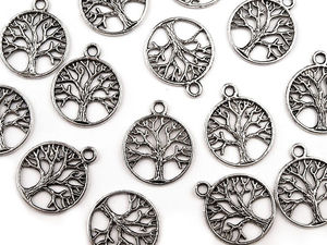 Platinum Tree of Life Two-Sided Metal Charm Pendant (Ø20 mm) - Premium Flora Decoration for Clothing, Jewelry, and Accessories