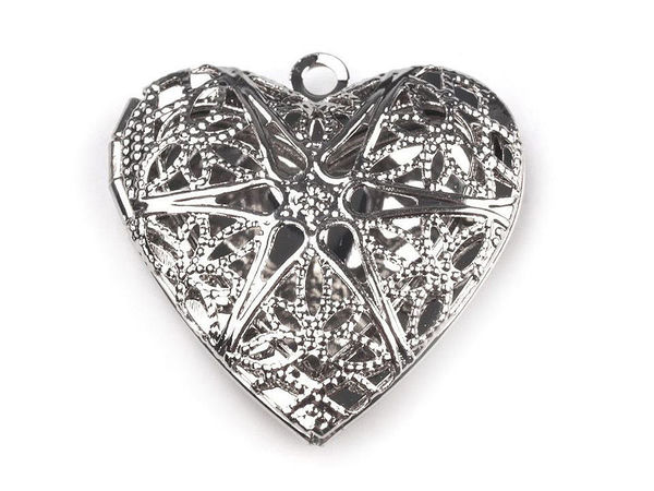 Filigree Heart Locket Pendant - Vintage-Inspired Photo Keepsake Charm (26x26mm)