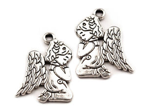 Premium Double-Sided Cherub Angel Metal Charm Pendant (17x20mm) - Platinum Patina