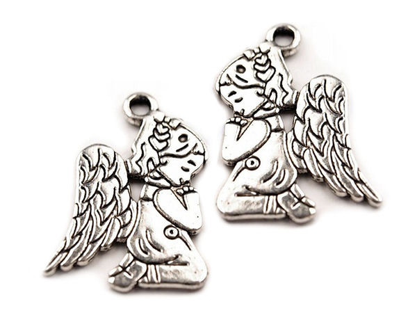 Premium Double-Sided Cherub Angel Metal Charm Pendant (17x20mm) - Platinum Patina