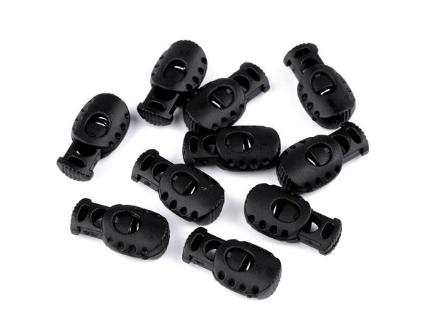 Premium Black Plastic Cord Stoppers - 15x27mm Spring-Loaded Toggle Locks for Jackets, Hoodies, Backpacks, and Drawstrings
