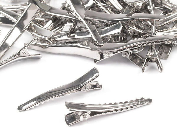Platinum Metal Alligator Hair Clips (45mm) - Serrated Grip Crafting Components