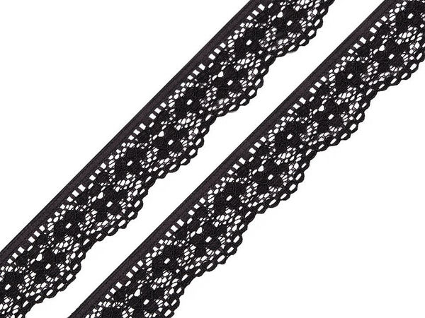 Premium 25mm Stretch Elastic Lace Trim - Floral Scalloped Border for Apparel, Lingerie and DIY Crafts