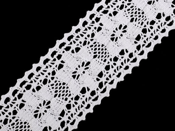 Premium Cotton Bobbin Lace Trim Insert - 50mm Width, White