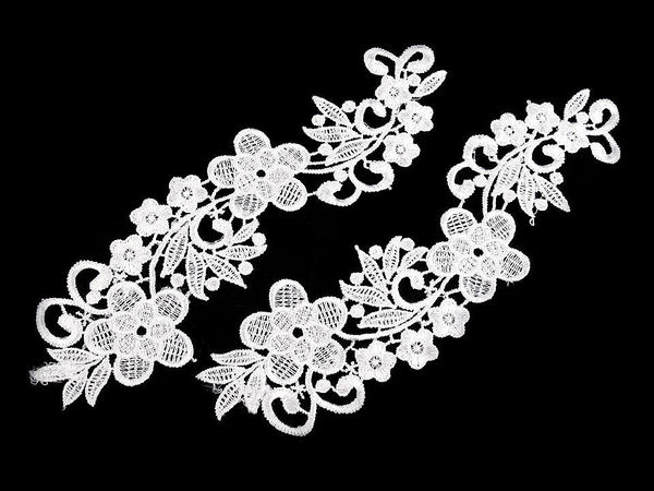 Elegant Venetian Lace Yoke Applique, Floral Embroidered Collar Trim for Blouses and Dresses, 8x27 cm, Snow White (Left and Right Pair)