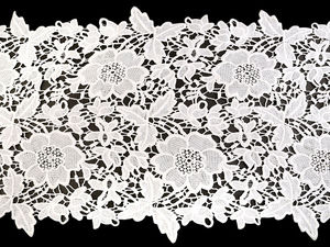 Premium Embroidered Floral Lace Trim & Table Runner, 36cm Width - Off-White