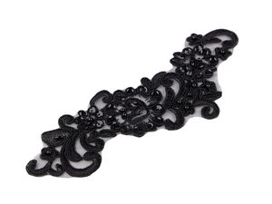 Elegant Black Rose Beaded Lace Applique Insert - Premium Sequin Monofilament Yoke Patch (8x24 cm)