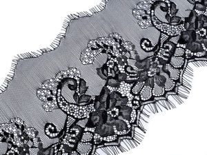 Premium Black French Lace Ribbon, Soft Delicate Floral Lace Trim for Lingerie and Bridal Wear, 17.5 cm Width (3-Meter Pack)