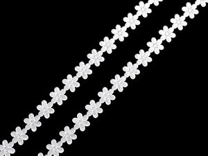 Premium Daisy Flower Satin Applique Trimming (10mm Width) - Elegant White Floral Lace Trim for Sewing, Crafting, and Scrapbooking