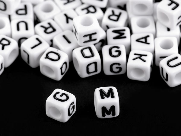 Cube Alphabet Beads for Jewelry Making, 6mm Black & White Letter Mix (47-50 Pcs)