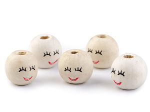 18mm Painted Face Wooden Beads, Natural Light Wood Doll Head Components for DIY Crafts, Finger Puppets, and Jewelry Making